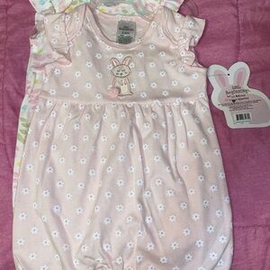 2pc Pink Bunny & Floral Baby Rompers